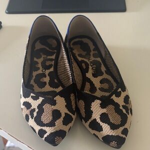 Rothy’s Leopard Print Pointed Toe Women’s Flats - Black and Tan